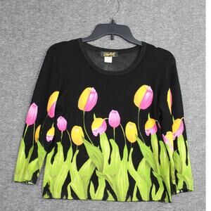 Elizabeth New York Vintage Sweater Crop Tulips Flower Size Petite Medium